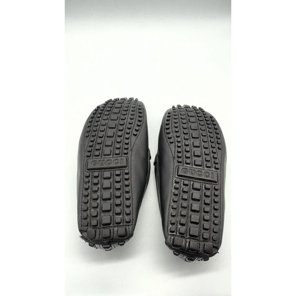GUCCI Driver Men's Black Leather Horsebit With Web Loafers New UK 7 US 7.5